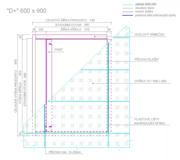 Voděodolná revizní dvířka pod obklad 600x900