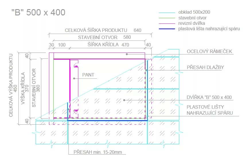 Voděodolná revizní dvířka pod obklad 500x400