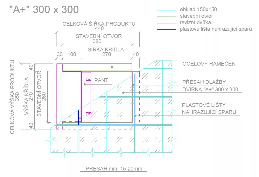 Voděodolná revizní dvířka pod obklad 300x300